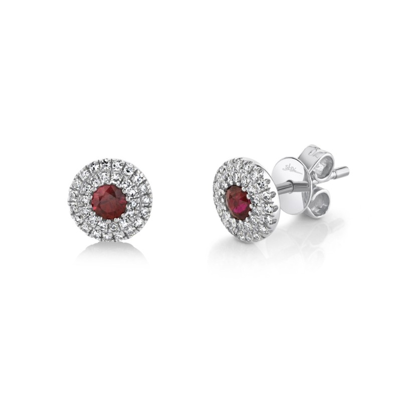 0.20Ct Diamond & 0.28Ct Ruby Stud Earrings