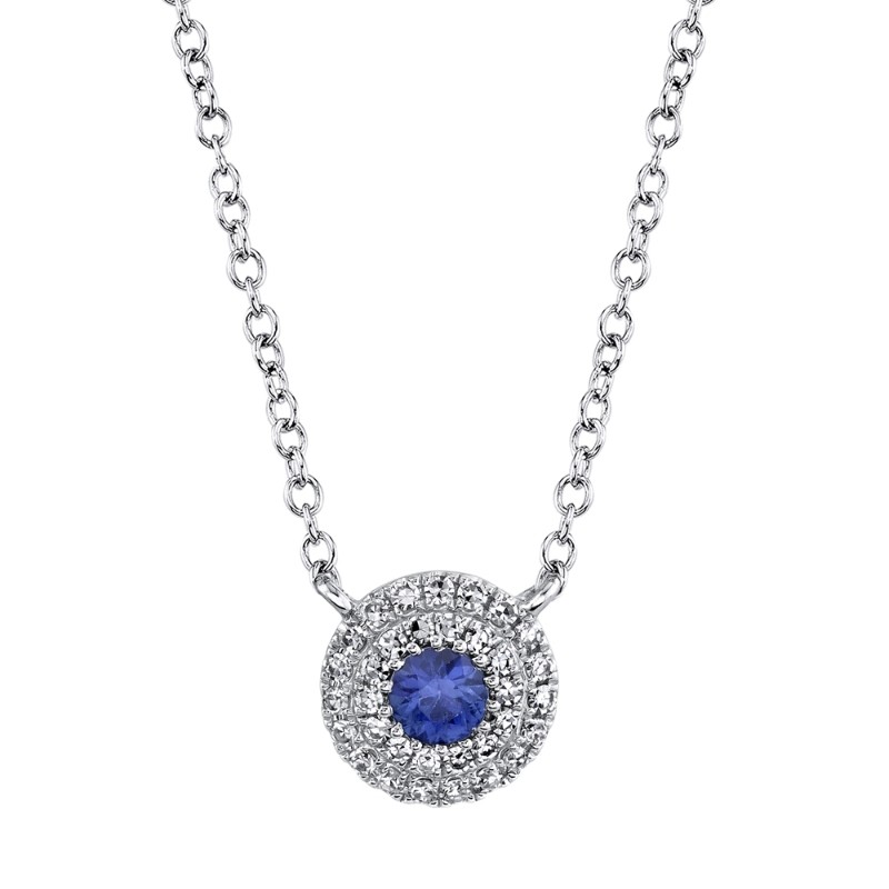 0.10Ct Diamond & 0.12Ct Blue Sapphire 14K White Gold Necklace