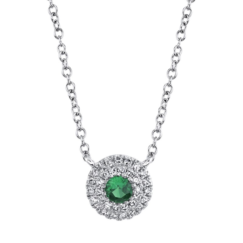 0.10Ct Diamond & 0.10Ct Green Garnet 14K White Gold Necklace
