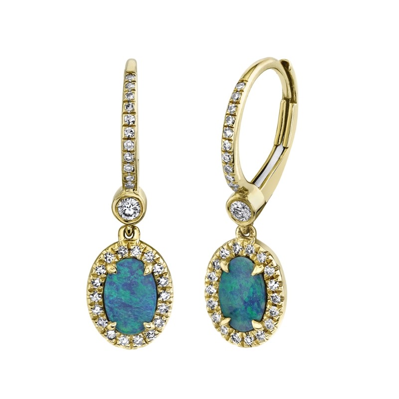 0.23Ct Diamond & 0.67Ct Opal 14K Yellow Gold Earrings