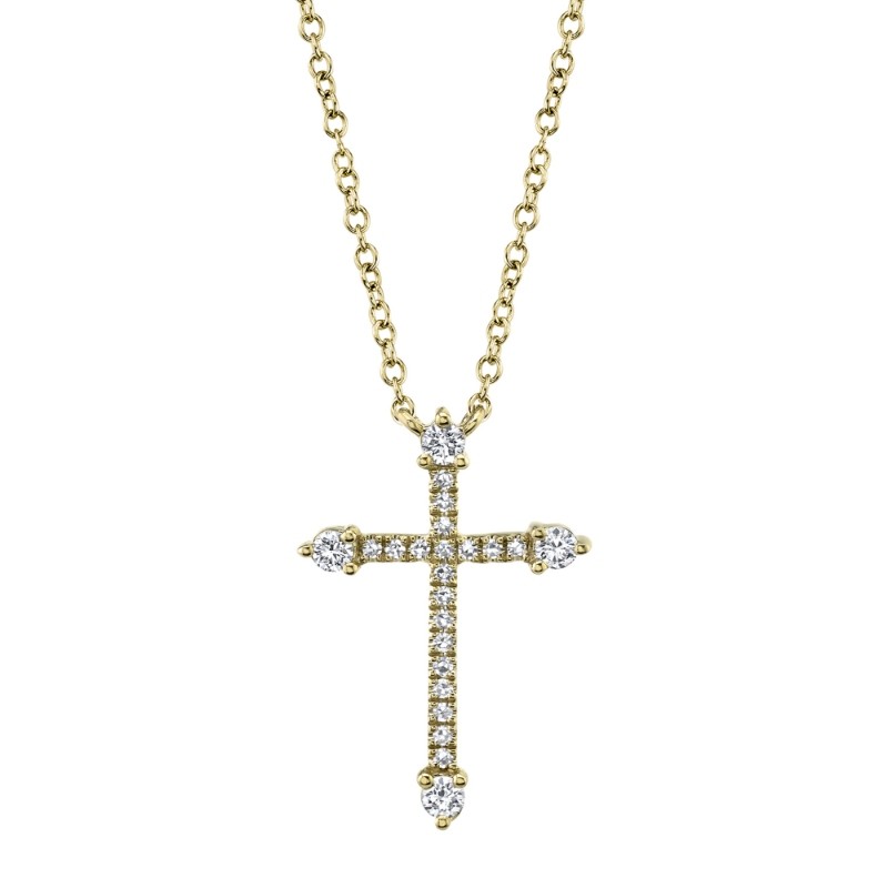 0.17Ct 14K Yellow Gold Diamond Cross Necklace