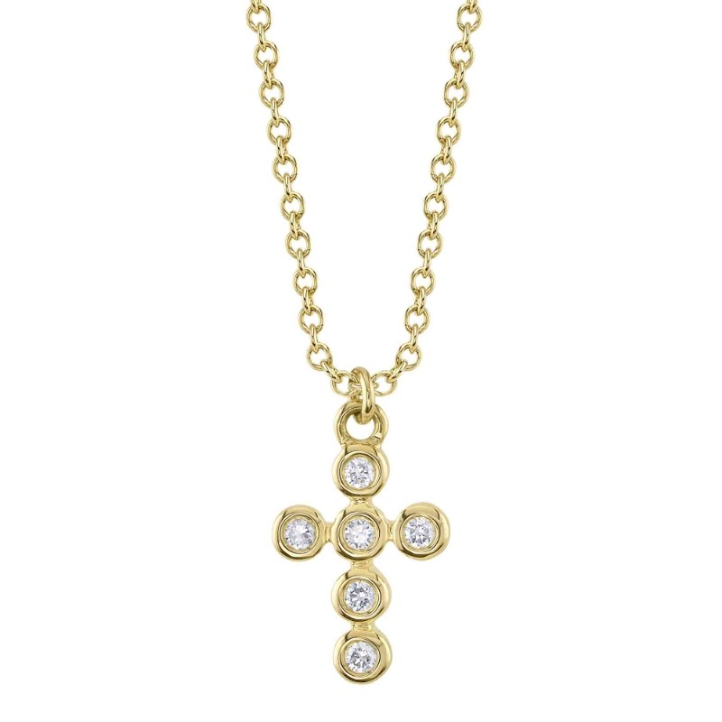 0.08Ct 14K Yellow Gold Diamond Bezel Cross Necklace