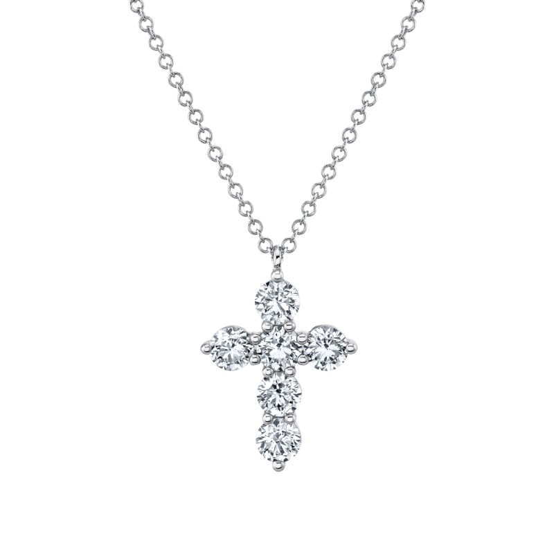 1.10Ct 14K White Gold Diamond Cross Necklace