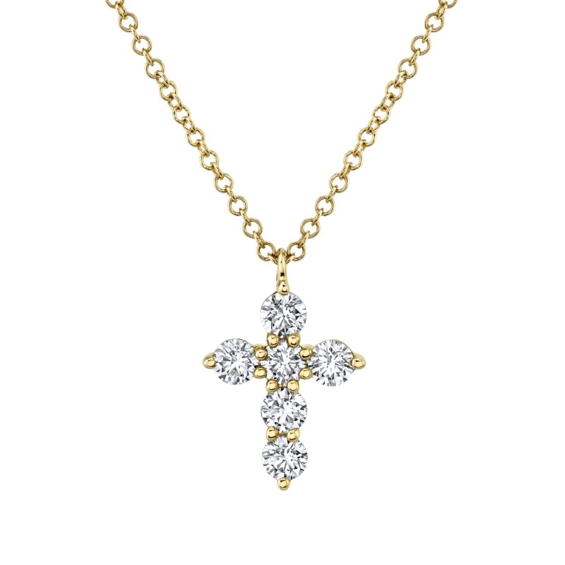 14K Yellow Gold Diamond Cross Necklace