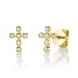 0.07Ct 14K Yellow Gold Diamond Bezel Cross Stud Earrings