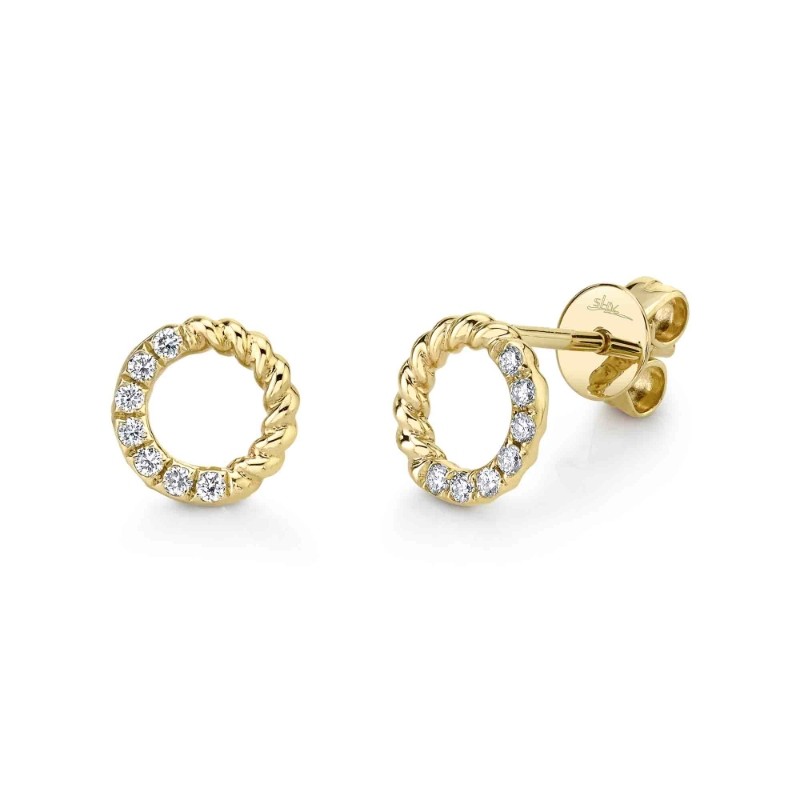0.12Ct 14K Yellow Gold Diamond Circle Stud Earrings