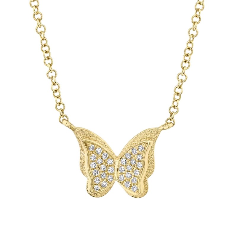 0.06Ct 14K Yellow Gold Diamond Butterfly Necklace