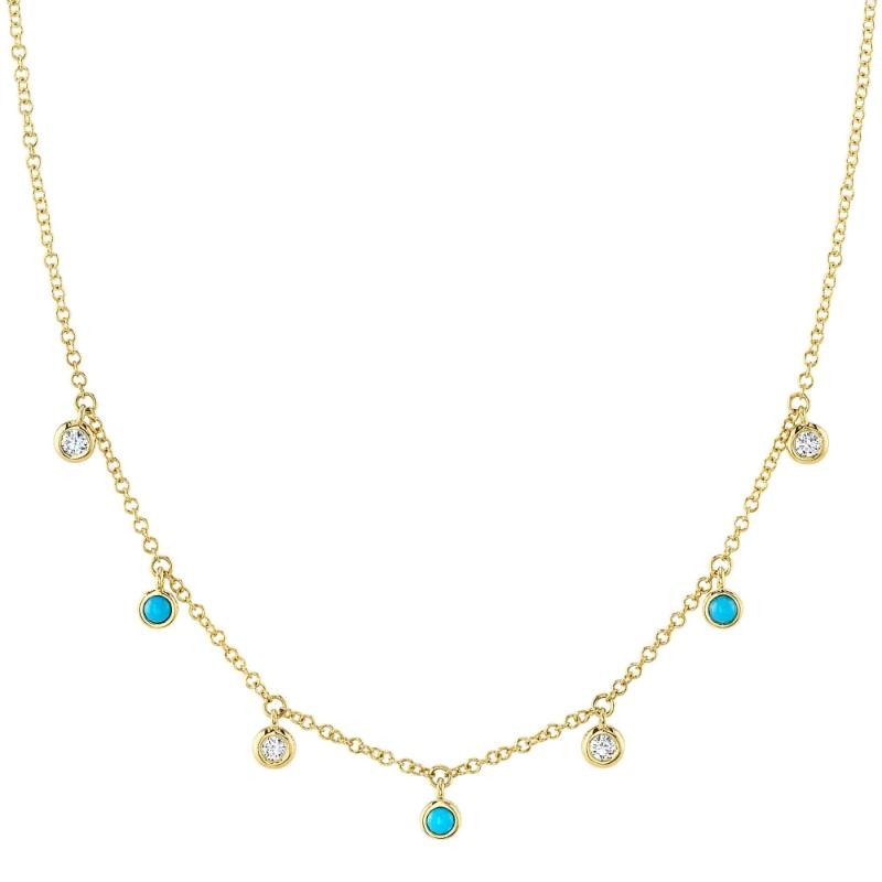 0.11Ct Diamond & 0.11Ct Composite Turquoise 14K Yellow Gold Necklace