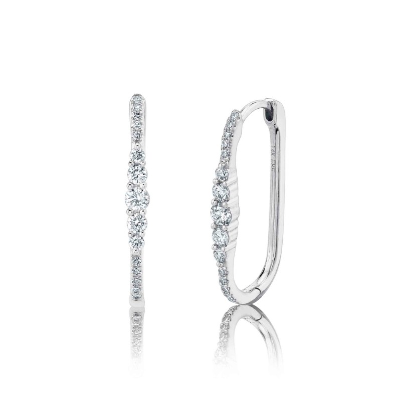 0.29Ct 14K White Gold Diamond Oval Hoop Earrings