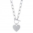 0.50Ct 14K White Gold Diamond Pave Heart Paper Clip Link Necklace