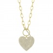 1.99Ct 14K Yellow Gold Diamond Pave Heart Paper Clip Link Necklace