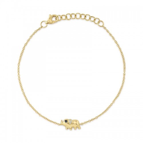 0.02Ct 14K Yellow Gold Black & White Diamond Elephant Bracelet
