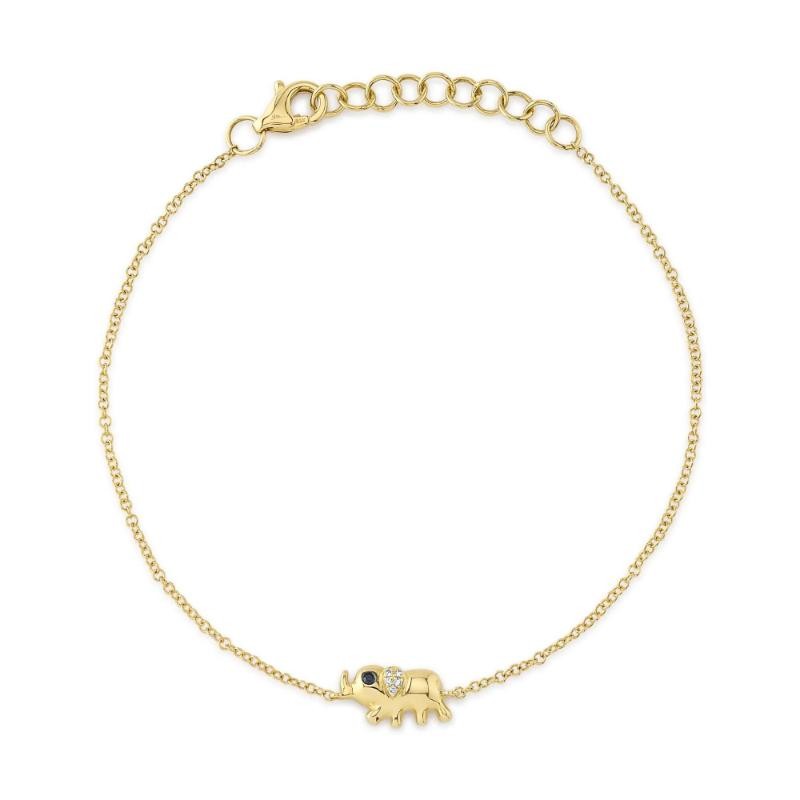 0.02Ct 14K Yellow Gold Black & White Diamond Elephant Bracelet