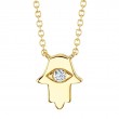 0.04Ct 14K Yellow Gold Diamond Eye Hamsa Necklace