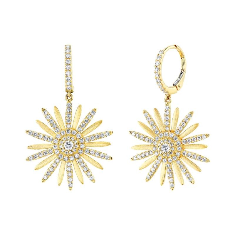 1.10Ct 14K Yellow Gold Diamond Flower Matte Earrings