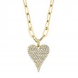 0.21Ct 14K Yellow Gold Diamond Pave Heart Paper Clip Link Necklace