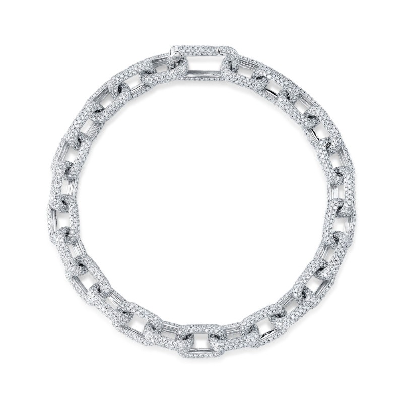 7.52Ct 14K White Gold Diamond Pave Paper Clip Link Bracelet