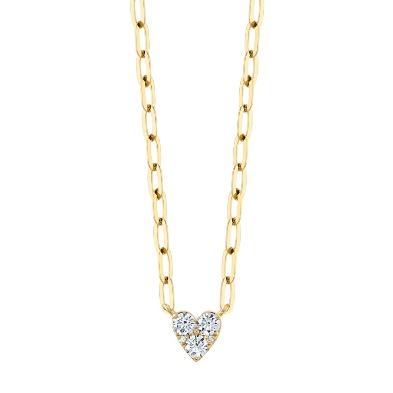 0.41Ct 14K Yellow Gold Diamond Heart Paper Clip Link Necklace