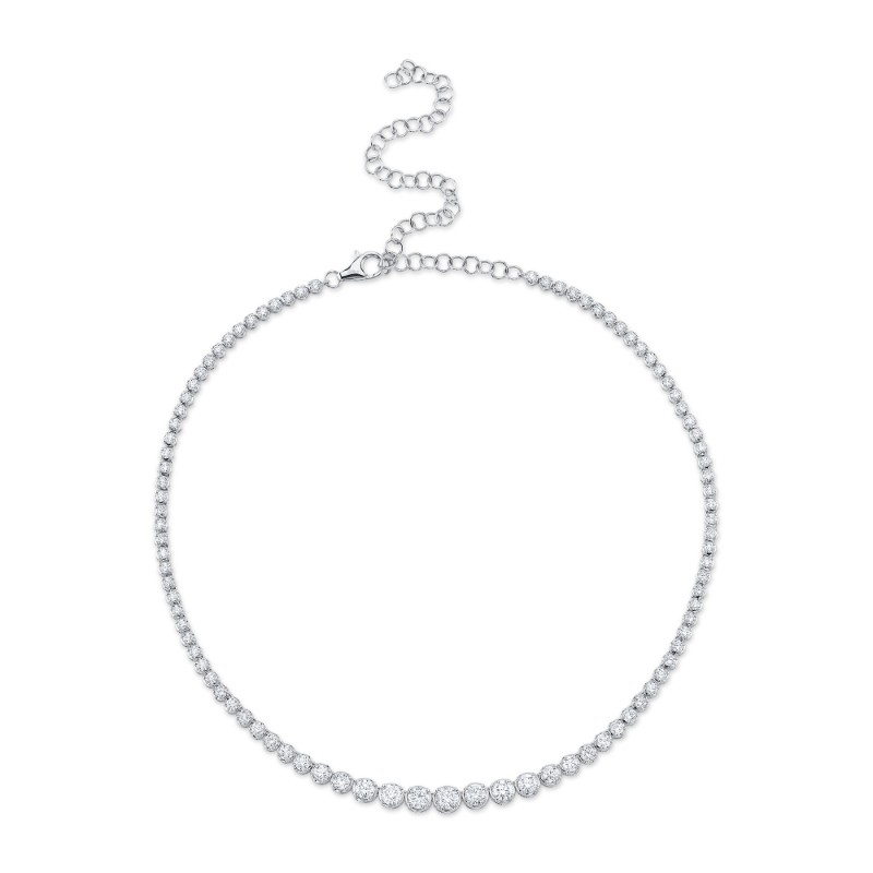 6.75Ct 14K White Gold Diamond Crown Setting Tennis Necklace
