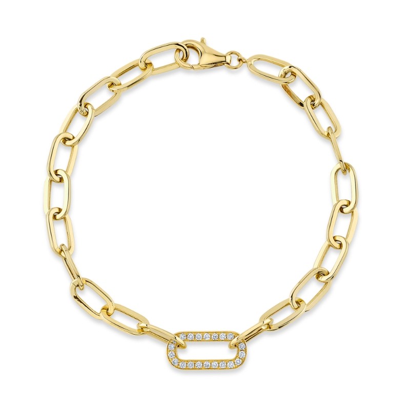 0.20Ct 14K Yellow Gold Diamond Paper Clip Link Bracelet