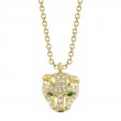 0.12Ct Diamond & 0.02Ct Emerald 14K Yellow Gold Panther Necklace