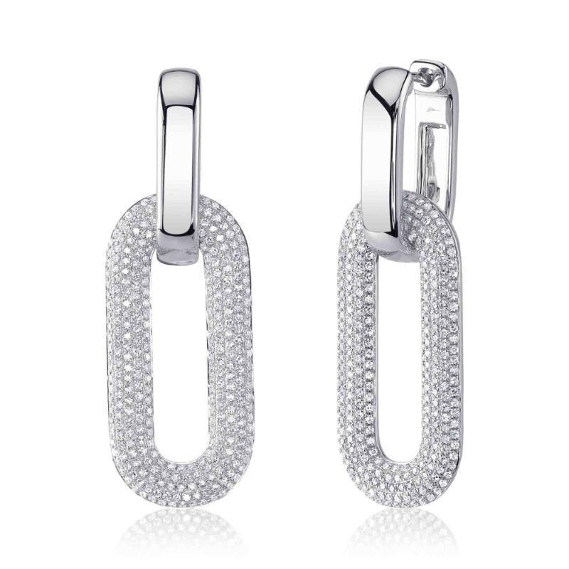 1.33Ct 14K White Gold Diamond Pave Oval Earrings