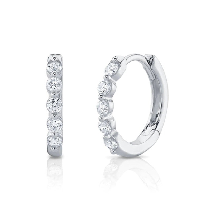 0.24Ct 14K White Gold Diamond Huggie Earrings