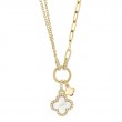 0.12Ct Diamond & 0.54Ct Mother Of Pearl 14K Yellow Gold Clover Paper Clip Link Necklace