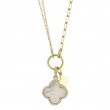 0.17Ct Diamond & 1.36Ct Mother Of Pearl 14K Yellow Gold Clover Paper Clip Link Necklace