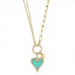 0.13Ct Diamond & 0.39Ct Composite Turquoise 14K Yellow Gold Heart Paper Clip Link Necklace