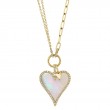 0.20Ct Diamond & 2.07Ct Mother Of Pearl 14K Yellow Gold Heart Paper Clip Link Necklace