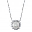 0.08Ct 14K White Gold Diamond & Cultured Pearl Necklace