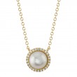 14K Yellow Gold Diamond And Cultured Pearl Necklace