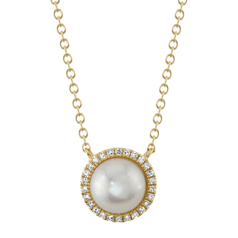 14K Yellow Gold Diamond And Cultured Pearl Necklace