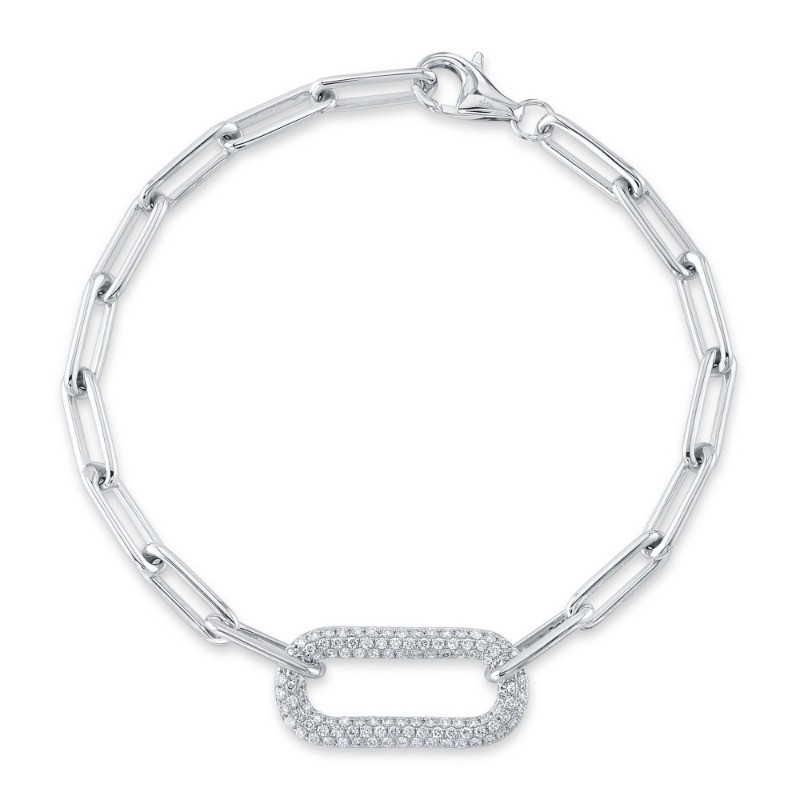 0.55Ct 14K White Gold Diamond Pave Paper Clip Link Bracelet