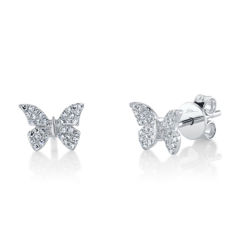 0.15Ct 14K White Gold Diamond Butterfly Stud Earrings