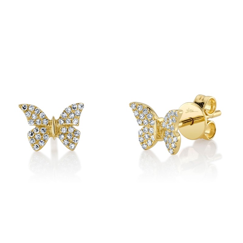 0.15Ct 14K Yellow Gold Diamond Butterfly Stud Earrings