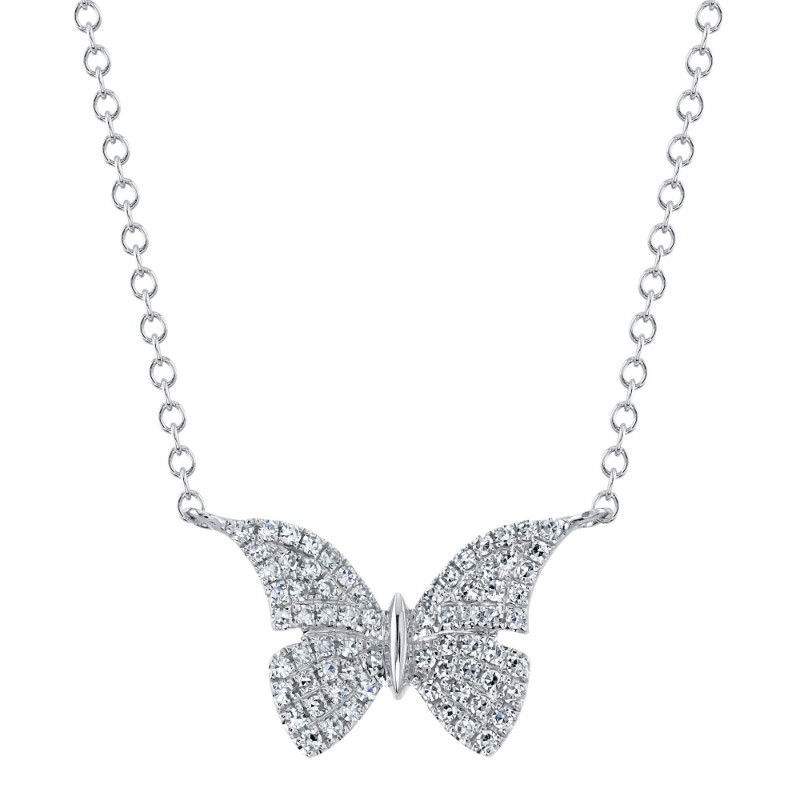 0.15Ct 14K White Gold Diamond Butterfly Necklace