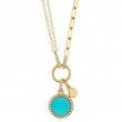 0.13Ct Diamond & 0.70Ct Composite Turquoise 14K Yellow Gold Circle Paper Clip Link Necklace