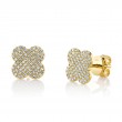 0.32Ct 14K Yellow Gold Diamond Pave Clover Stud Earrings