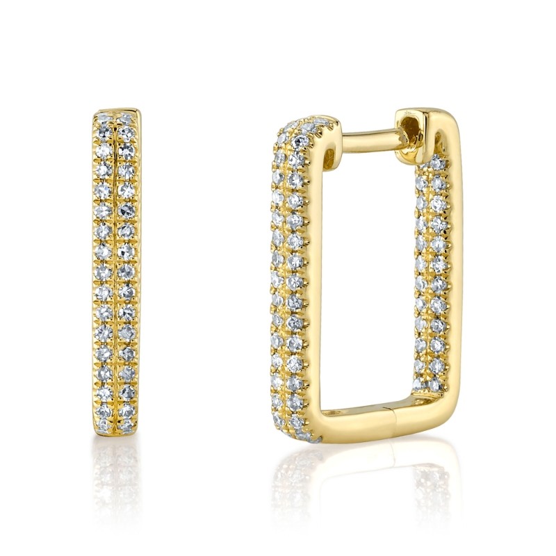 0.27Ct 14K Yellow Gold Diamond Rectangle Hoop Earrings