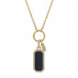 Shy Creation Natural Onyx Pendant Necklace 1/10 Ct Tw Diamonds 14K Yellow Gold 18