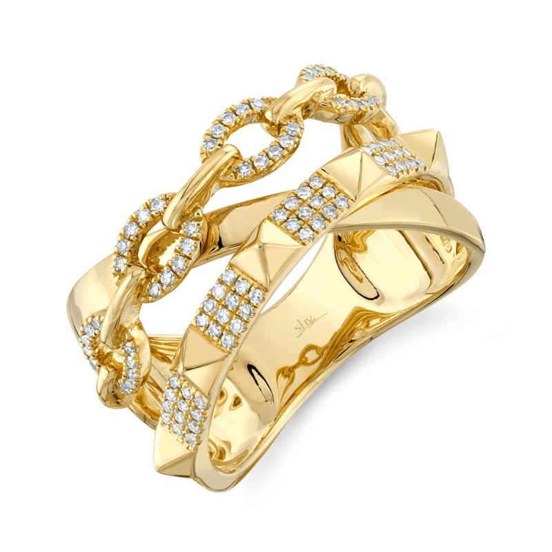 0.22Ct 14K Yellow Gold Diamond Pyramid Link Bridge Ring