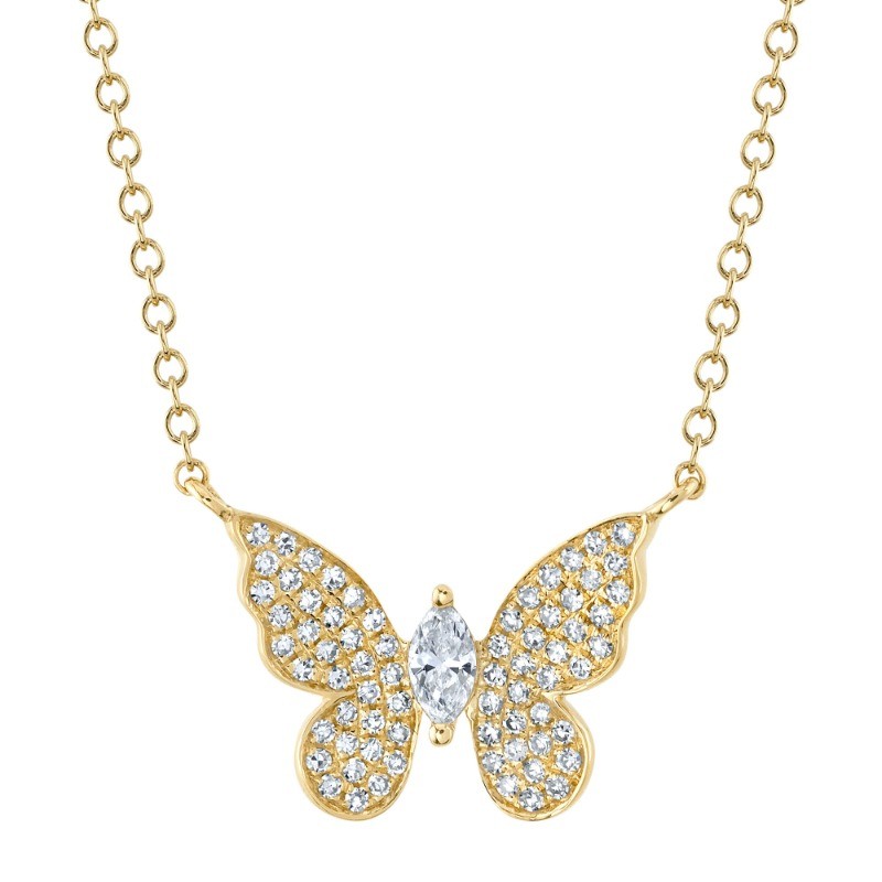 0.23Ct 14K Yellow Gold Diamond Marquise Butterfly Necklace