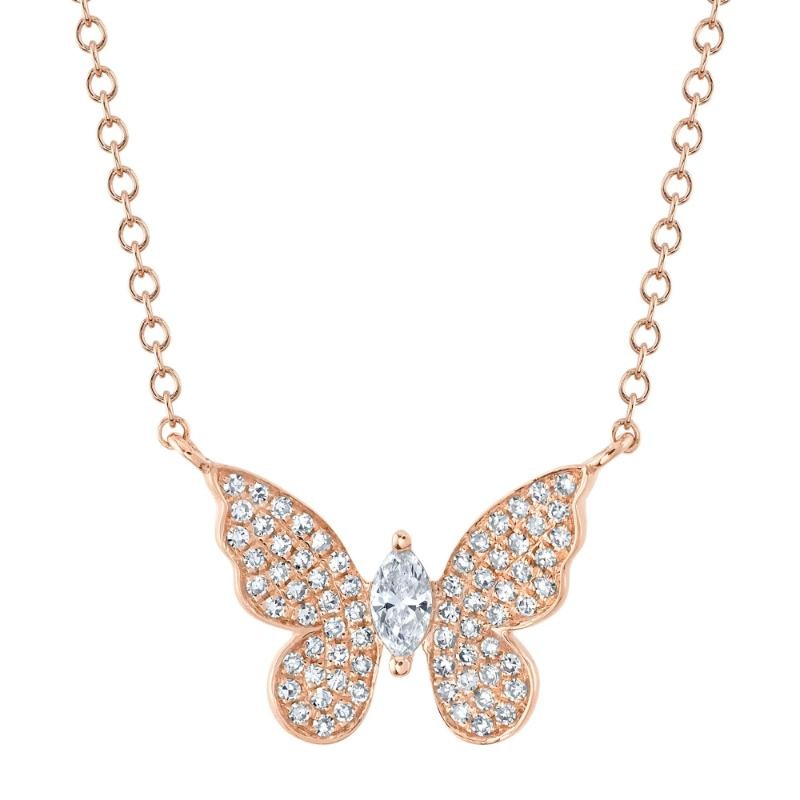 0.23Ct 14K Rose Gold Diamond Marquise Butterfly Necklace