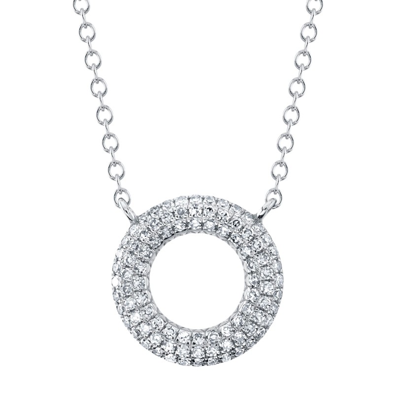 0.21Ct 14K White Gold Diamond Pave Circle Necklace