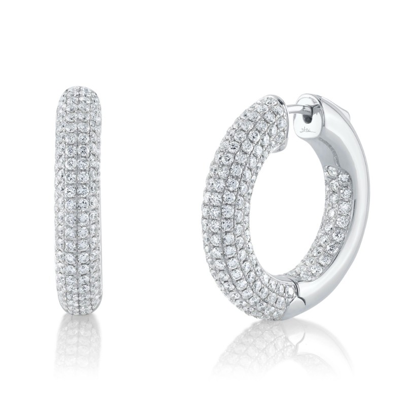 3.94Ct 14K White Gold Diamond Pave Hoop Earrings