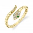 0.07Ct Diamond & 0.02Ct Green Garnet 14K Yellow Gold Snake Ring Size 6