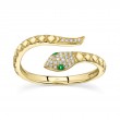 0.07Ct Diamond & 0.02Ct Green Garnet 14K Yellow Gold Snake Ring