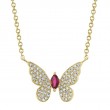 0.16Ct Diamond & 0.09Ct Ruby 14K Yellow Gold Marquise Butterfly Necklace